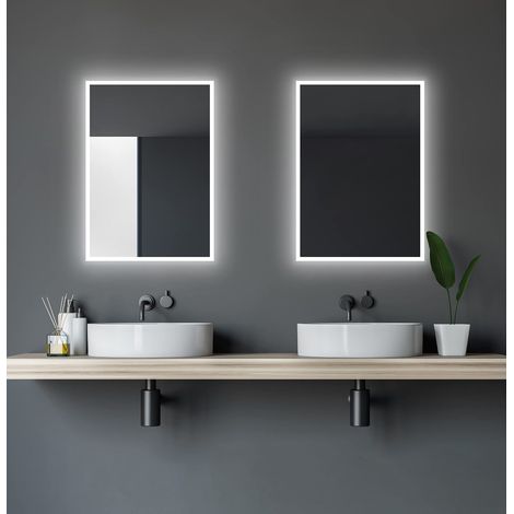 Miroir de Salle de Bain avec éclairage - 50 x 70 cm - Miroir LED avec Cadre Lumineux - Couleur de la lumière Blanc Neutre 4200 K - Suspension Verticale et Horizontale (1/4)