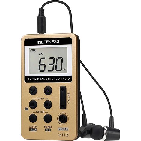 V112 Mini-Taschenradio mit FM-Empfang, tragbares Radio, wiederaufladbarer Walkman, Wecker, Kopfhöreranschluss, Outdoor-Bereich, geeignet für Laufen, Sport, Wandern, Camping (Gelb)