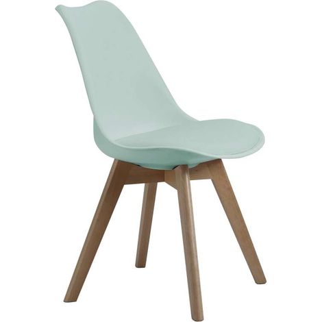 Pack de 4 sillas comedor BISTRO de 48x54x84 cm, patas madera, carcasa plástico, tapizado verde agua (1/4)