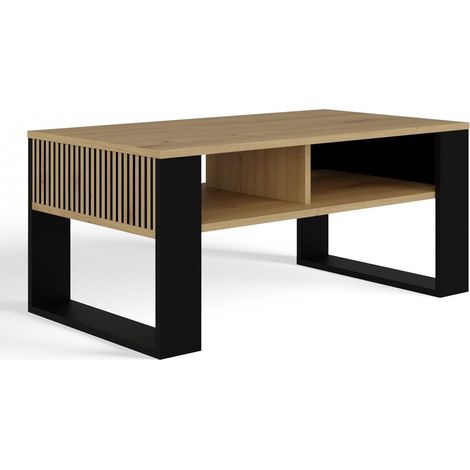 Mesa de centro moderna 2P SLIM, ROBLE ARTESANO NEGRO (1/4)