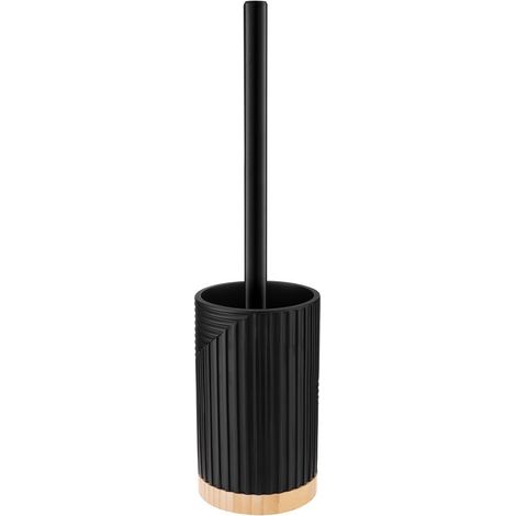 Cepillo de baño Camino con recipiente, poliresina negra mate + bambú, estilo loft, boho, escandinavo (1/5)