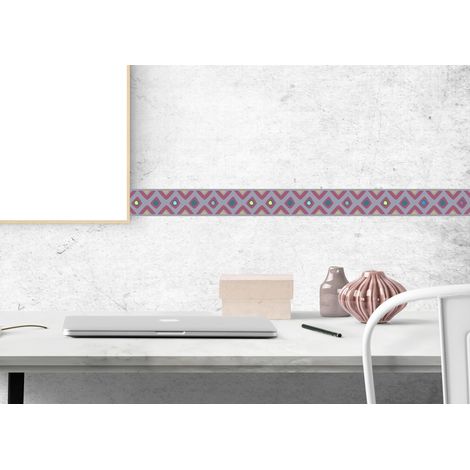 Frise adhésive multicolore motif tribal, 10 cm x 300 cm - Décoration murale (1/5)