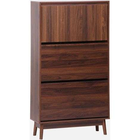 Scarpiera con decoro in legno naturale, 3 ante