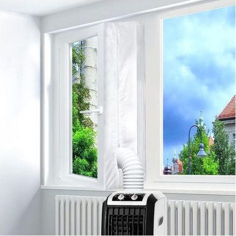 Unité d'étanchéité de fenêtre pour climatiseur portable et sèche-linge, gardes d'échange d'air avec fermeture éclair et fermeture de crochet et de boucle forte (300cm / 118 in) (1/5)