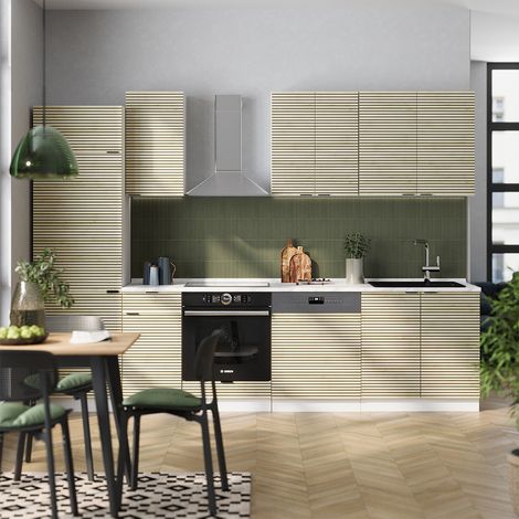 Mueble de cocina Fame-Line, Panel roble/blanco, 300 cm sin encimera, Vicco