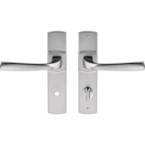 Set de Poignée de Porte sur Petite Plaque, Version Condamnation Porte Cuisine/Salon, Entraxe 165 mm, Système de Pose Facile, Zamak Résistant, Finition Chrome Velours (1/5)