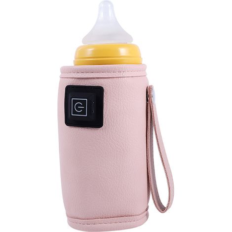 Chauffe-biberon USB portable à trois niveaux de température, design scratch, cuir rose pour réchauffe-lait nomade