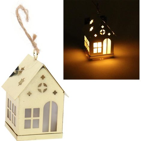 Goldenes, batteriebetriebenes LED-Haus als Hängedekoration (1/4)