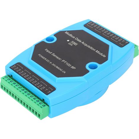 Module acquisition PT100 MODBUS WSM02-2 (8PT100) - 8 canaux, registre industriel, mesure température, compatible RTD, interface RS485, boîtier DIN, alimentation 24V, capteur résistif, version 1818400 (1/5)