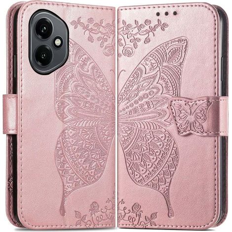 Custodia a libro per Honor 400 5G, farfalla, oro rosa (1/5)