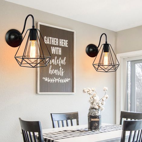 Apliques de Pared, Vintage Luz en Forma de Diamante, Industrial Estilo Iluminación Casquillo E27 para Sala de Estar Cocina Pasillo Dormitorio Nero 2 Piezas (1/5)