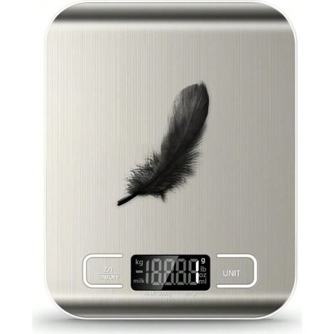 Balance alimentaire : Balance de cuisine numérique avec écran LCD, mesure en grammes/onces, plateforme en acier inoxydable 304, capacité 11, fonction tare, piles non incluses (1/5)