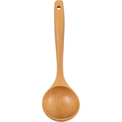 1 louche - Ustensile de cuisine - Poêle antiadhésive - 28 x 8,5 cm - Couleur bois naturel (1/5)