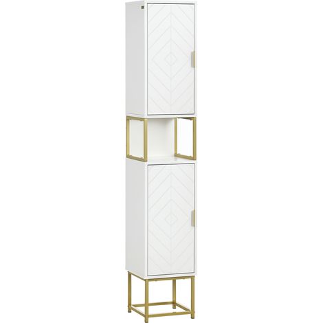 Meuble colonne rangement salle de bain avec niche et 2 placards étagère réglable pieds en acier (1/5)