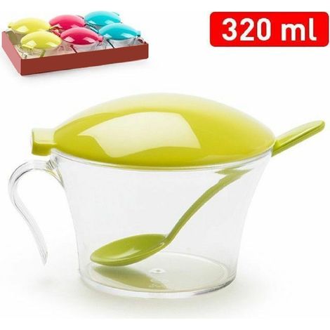 TrAdE Shop Traesio - Zuccheriera Plastica Tappo Colorato Contenitore Zucchero Cucchiaio 320 Ml 11298 -