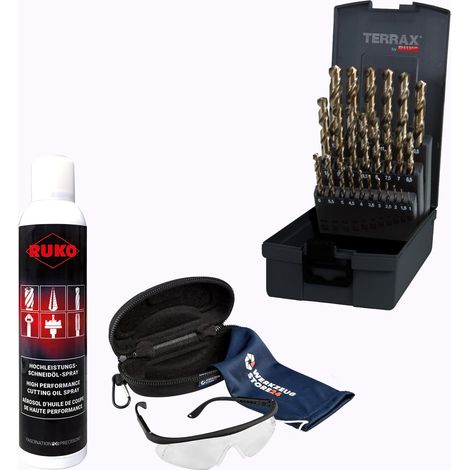 RUKO Jeu de tarauds à machine HSS, 10 pièces, M4–M10, DIN 371 Forme B incl. Spray et lunettes de protection - WZSA245055