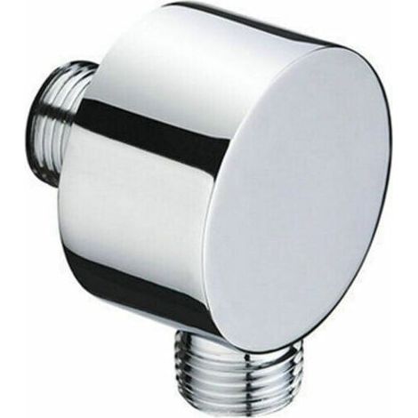 Round Pipe Connector - Chrome Wall Connection Elbow - Brass - Universal - 1/2" Sand Fitting - Shower Wall Connector for Hand Showers (1/5)