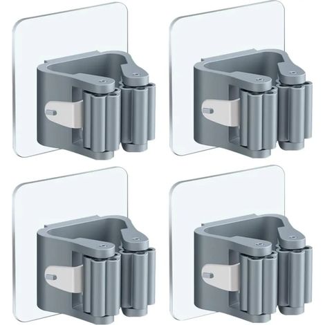 4 Pezzi Supporto per Scopa e Mop da Parete, Gancio Adesivo per Cucina e Bagno (1/4)