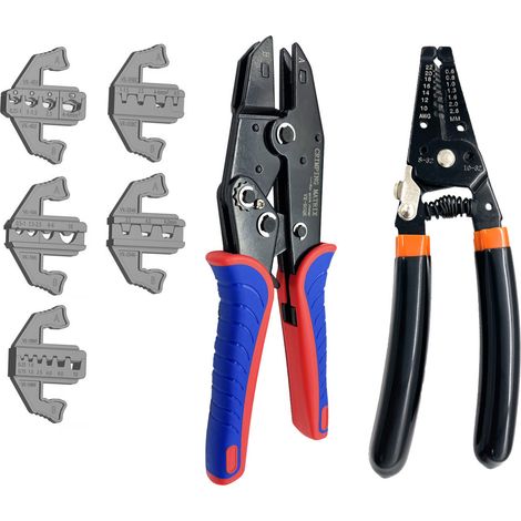 Kit pince à sertir avec boîte pince à dénuder multifonction à cliquet pour bornes ferrules nylon isolées non isolées connecteurs thermorétractables