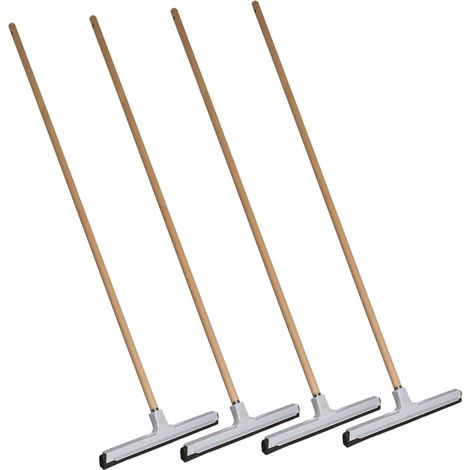 Novaliv 4X Raclette de douche à long manche en plastique 43 cm Raclette de sol Douche Terrasse Grand nettoyeur de vitres avec manche en bois Raclette