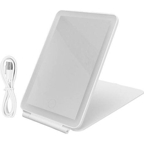 Miroir de Maquillage LED Rechargeable Portable - 3 Lumières, Pliable, Mini pour Voyage et Maison, Blanc (1/5)