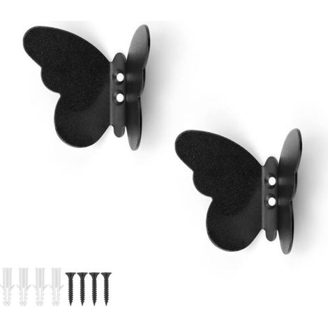 Crochet mural noir, lot de 2 crochets muraux modernes, patères papillon créatives, crochet en métal pour la décoration et le rangement (1/5)