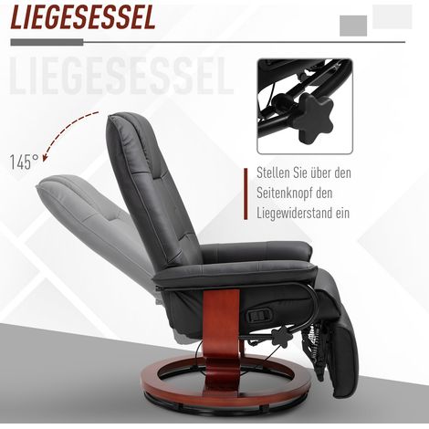 Fauteuil relax TV pivotant 360° inclinable 145°, similicuir noir, dimensions 78 x 87 x 100 cm (1/4)