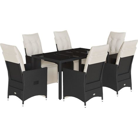 Maison Exclusive - 7-tlg. Garten-Essgruppe mit Kissen Schwarz Pol
