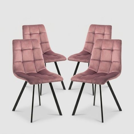 Juego de 4 sillas de terciopelo efecto acolchado para comedor Amelie - Rosa (1/5)