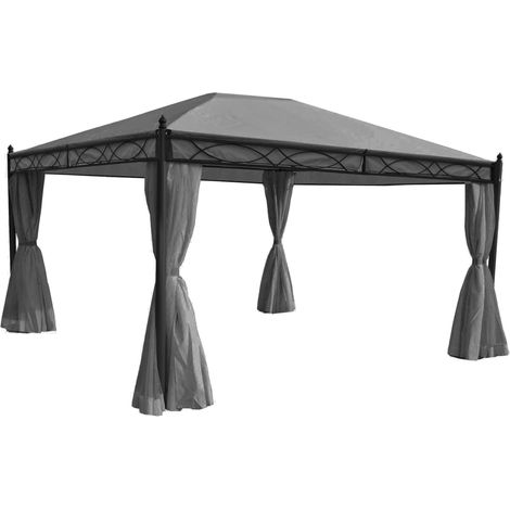 Pergola pavillon gazebo de jardin cadre stable de 7cm avec paroi latérale + moustiquaire gris 4x3m 040004090