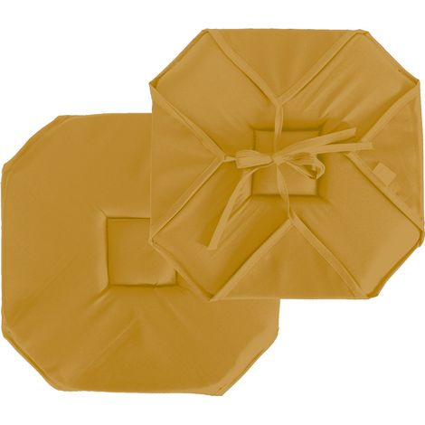 Homemaison – Galette de chaise 40x40 cm en polyester bachette 120 g/m² – Épaisseur 2,5 cm – Fixation sécurisée avec rabats – Coloris jaune moutarde