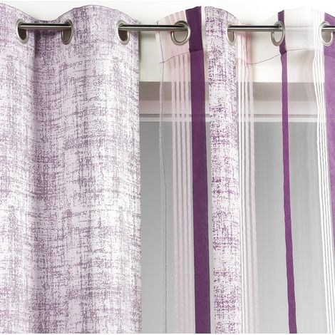 Homemaison – Voilage en organza rayé jacquard rose boudoir 140x260 cm – Laisse passer la lumière – Élégance pour fenêtres