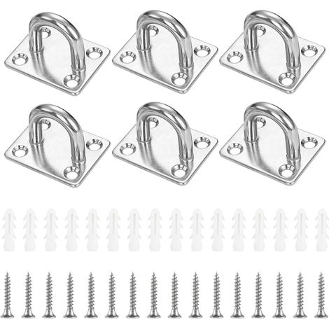 Set di 6 occhielli di fissaggio M6 in acciaio inox, piastra con occhiello, piastra con occhiello, gancio per sacco da boxe, tenda parasole (1/5)