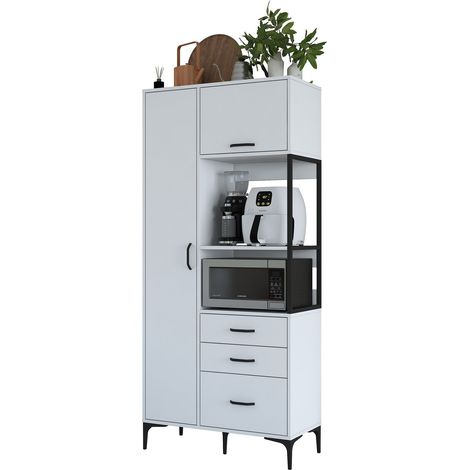 Credenza Solofra, Madia 5 Ripiani, 3 Cassetti, 2 Ante, 90x40x199h cm Bianco