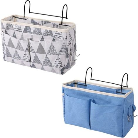 Ensemble de deux pochettes de lit suspendues pour magazines et jouets, avec rangements pour téléphone portable et accessoires de chambre - Crezuo