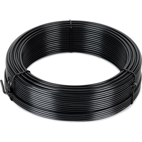 Alambre de tensión de 2,5 mm x 100 m, recubierto de PVC negro, para fijar y reparar cercas y mallas metálicas.