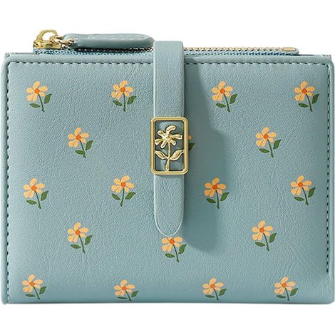 Joli petit portefeuille pour filles et femmes en cuir synthétique avec deux poches pliées à fleurs avec porte-cartes – Étui portefeuille fin pour S9 – Motif ours (bleu, taille unique) (1/5)