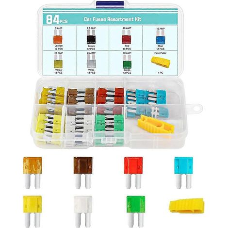 Kit de fusibles miniatures compatibles - Coffret de 84 fusibles miniatures automobiles (5, 7,5, 10, 15, 20, 25, 30 ampères), fusibles de remplacement Micro2, avec extracteur de fusibles (1/5)