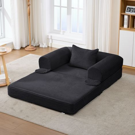 Fauteuil-lit convertible 1 place en tissu noir, mousse haute densité et coussin inclus, sans montage, gain de place pour petits espaces – de FLORAGRACE (1/5)