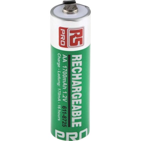 Batterie AA rechargeable 1.7Ah sortie Cosses RS PRO, NiMH, 1.2V ( Prix pour 1 ) (1/2)