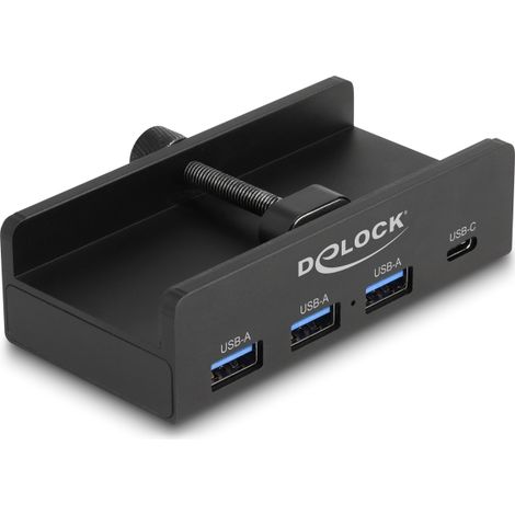Delock Concentrador externo USB 5 Gbps de 4 puertos 3 x USB Tipo-A y 1 x USB Type-Câ¢ con tornillo de bloqueo