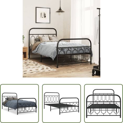 vidaXL Lit métallique - Cadre de lit métal sans matelas avec pied de lit noir 107x203cm (1/5)