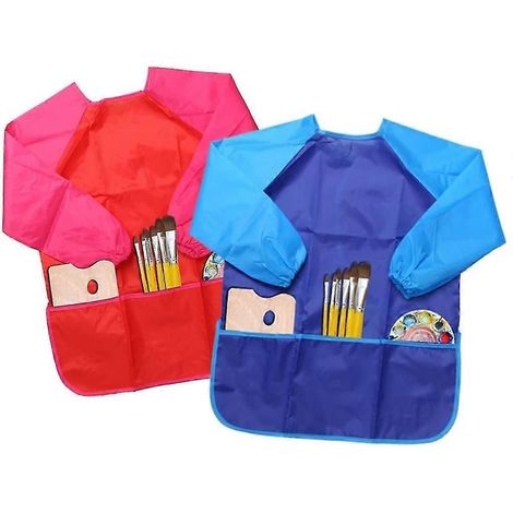 Lot de 2 tabliers d'art pour enfants, imperméables et à manches longues, pour les enfants de 2 à 8 ans.