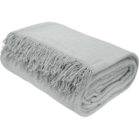Coperta in cotone 200x220 con frange, monocolore, grigio chiaro (1/5)