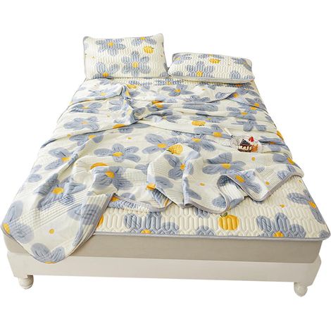 Tapis de couchage en latex doux, respirant et agréable au toucher, surmatelas rafraîchissant avec 2 taies d'oreiller pour l'été, type 1, 180 x 200 cm / 70,9 x 78,7 pouces