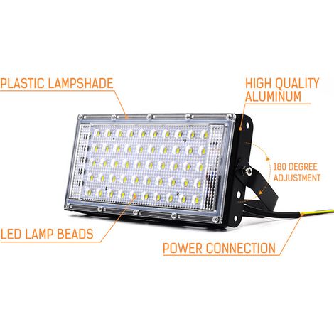 Projecteur LED extérieur 50 W, étanche (IP66), RGB (principalement vert), sans batterie, 20 x 12 x 2,8 cm, noir (1/5)