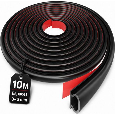 10 m Joint Porte d’Entrée & Joint Fenêtre Autocollant – Profil D 3–6 mm, TPE Caoutchouc Adhésif, Calfeutrage Porte, Isolant Thermique, Isolation Phonique, Bande d’Étanchéité, 2×5 m (Noir) (1/5)