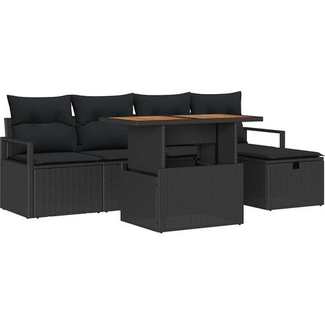 Garden Sofa Set with Cushion 6 pcs Black Poly Rattan vidaXL