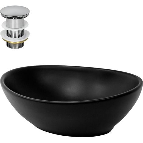 ML-Design Waschbecken aus Keramik in Schwarz matt 41x33,5x14,5cm cm inkl. Ablaufgarnitur, Ovale Aufsatzwaschbecken, Moderne Waschtisch Waschschale Waschplatz Handwaschbecken, für Badezimmer/Gäste-WC