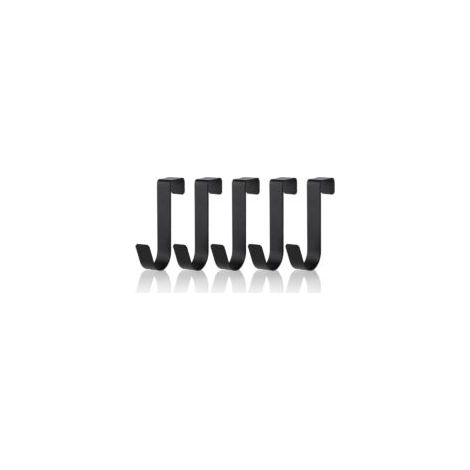 Juego de 5 ganchos para toallas impermeables de acero inoxidable para puertas de baño de cristal sin marco, 2 cm, negro mate - Crezuo (1/4)